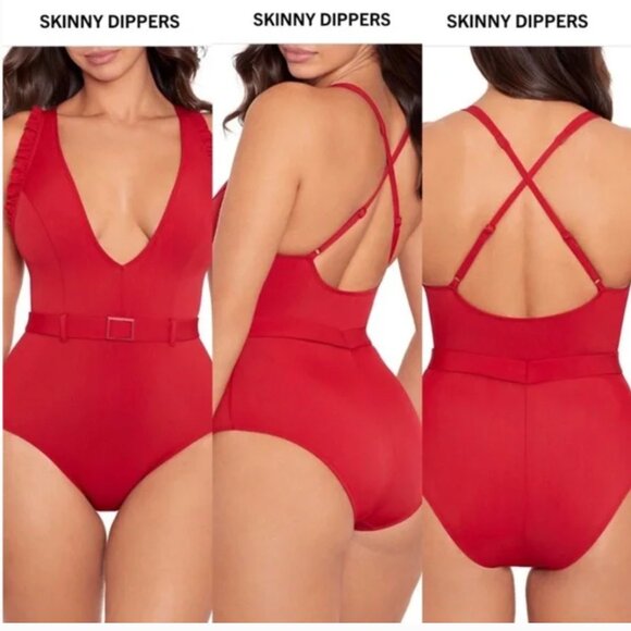 NWOT Skinny Dippers  Swimwear Jelly Beans Cinch Ruffle Sleeve One Piece Swimsuit - Picture 3 of 8